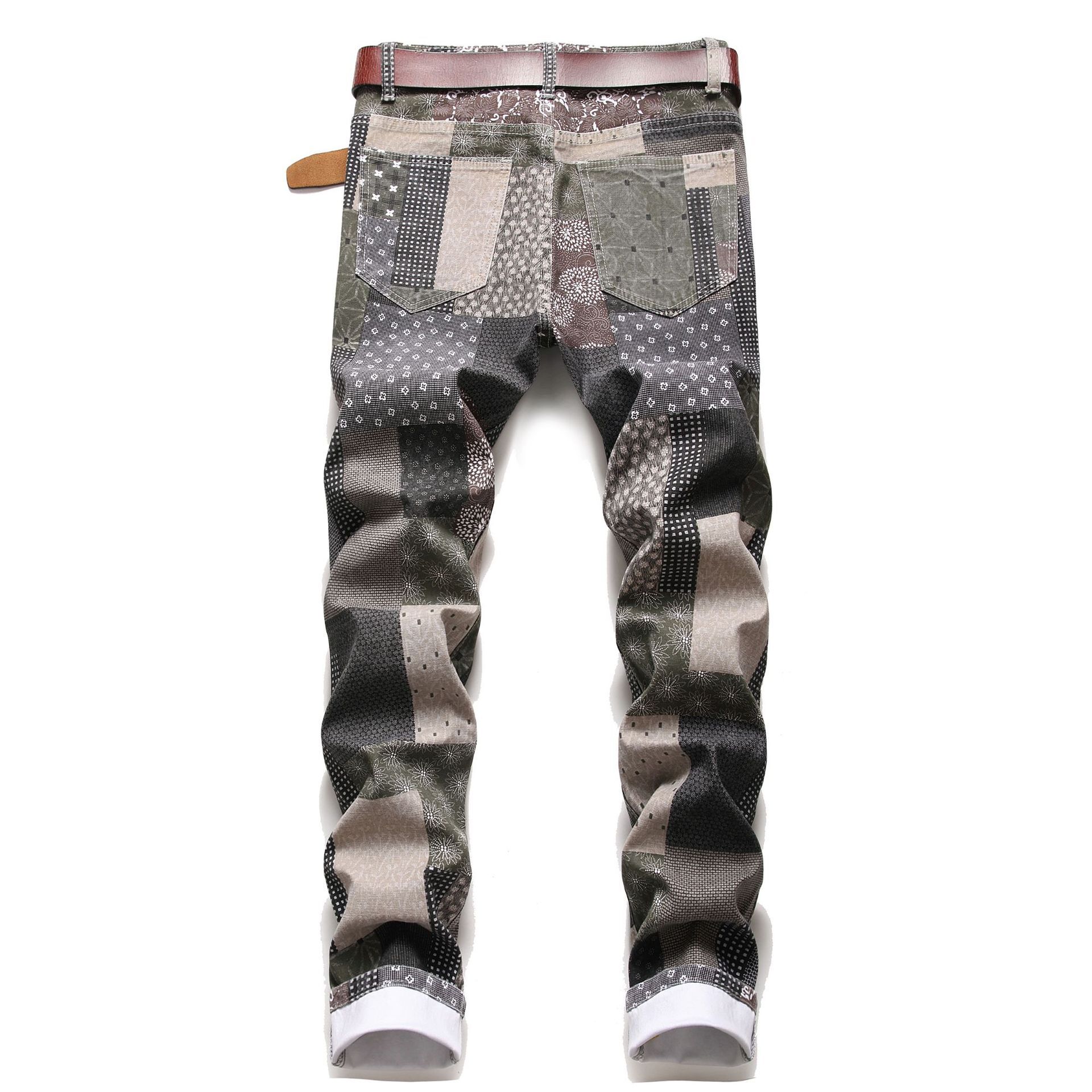Luxury Brand Designer Clothes Original European And American Colorful Personality Fashion Printed Patchwork Checkered Stretch Small Straight Street St - view 3