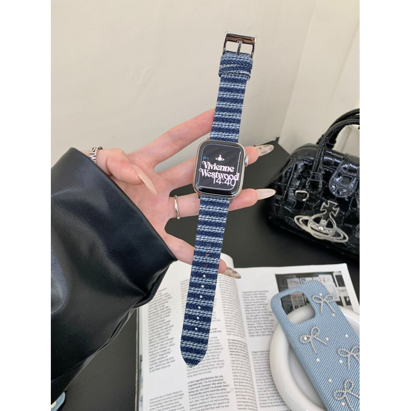 Suitable for Apple Watch 11 Band iWatch Series 10 9 8 7 6 SE Striped Denim Strap Ultra