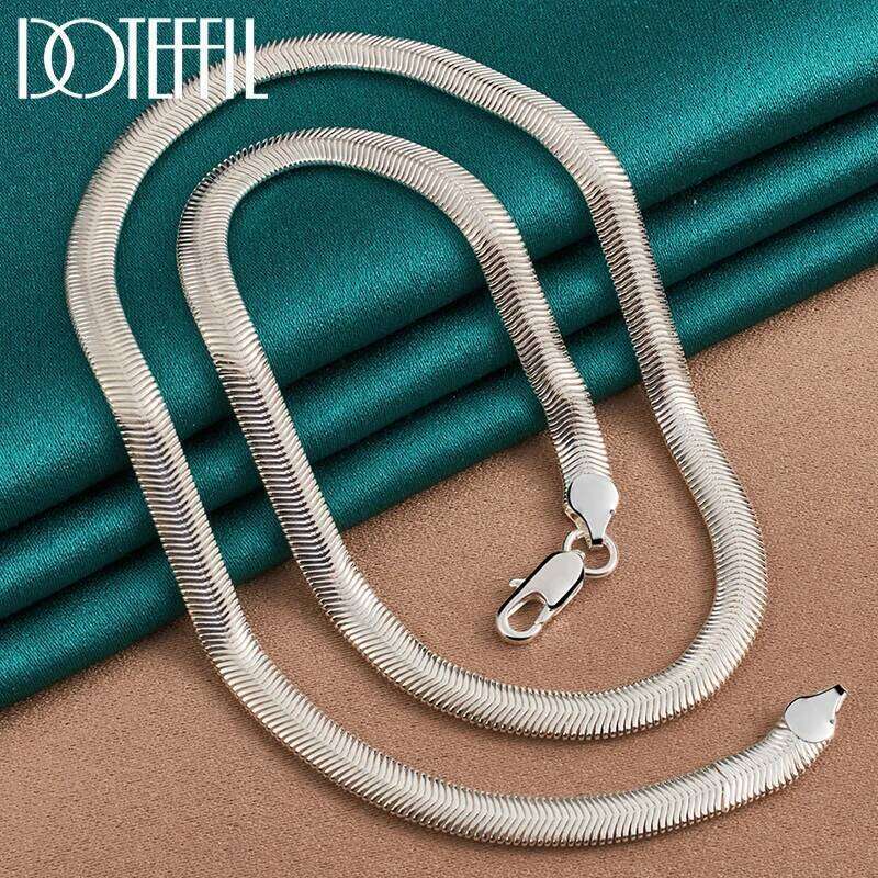 DOTEFFIL 925 Sterling Silver 16/18/20/22/24 Inch 6mm Flat Snake Chain Necklace For Women Man Fashion Wedding Party Charm Jewelry