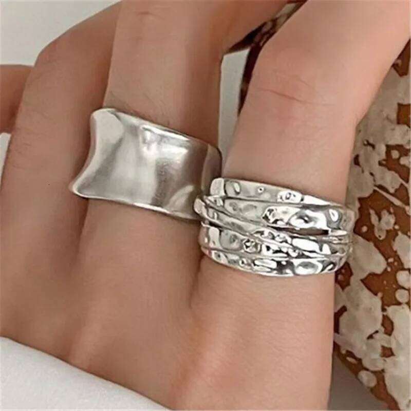 Women Jewelry Wide Simple Open Vintage Handmade Ring Allergy For Party Birthday Gift