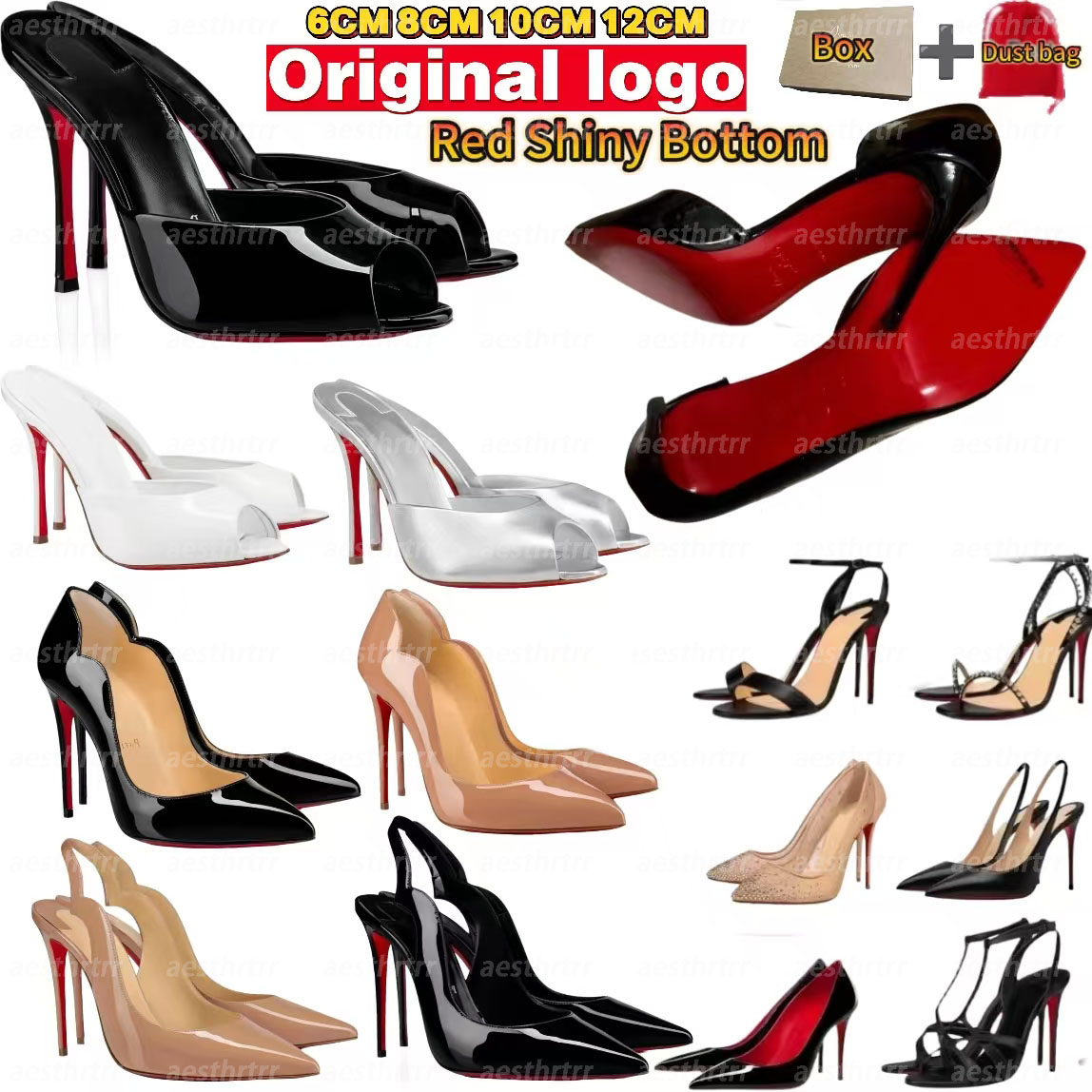 Brand Heels Red Bottom Dress Shoes Designer Red Shiny Soled Peep Pointed Toe Platform Genuine Leather Sandals 6cm 8cm 10cm 12cm Patent Stiletto heels Woman Pumps