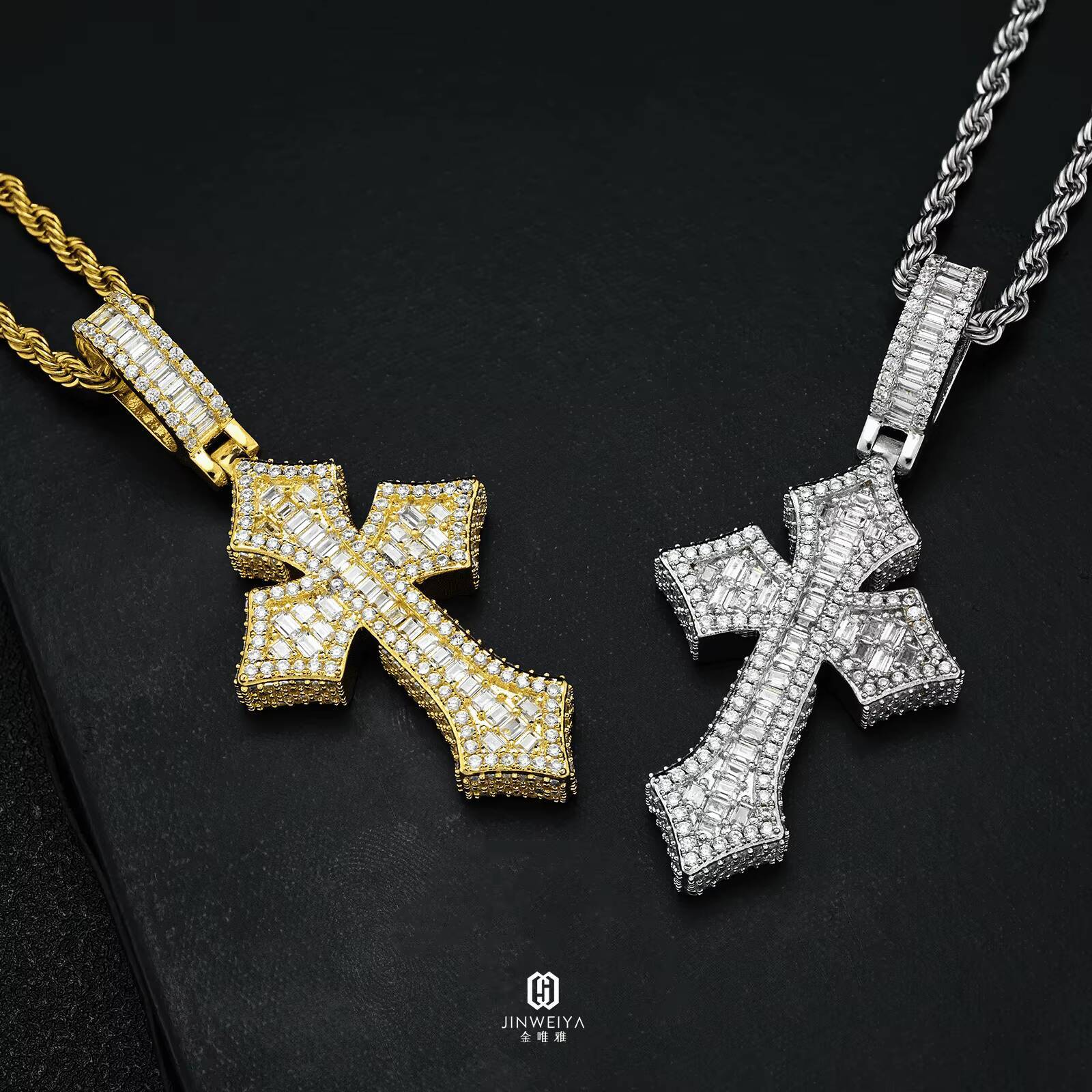 High Quality VVS Moissanite S925 Sterling Silver Cross Pendant with Plated Strand Chain for Parties Fine Pendants Charms