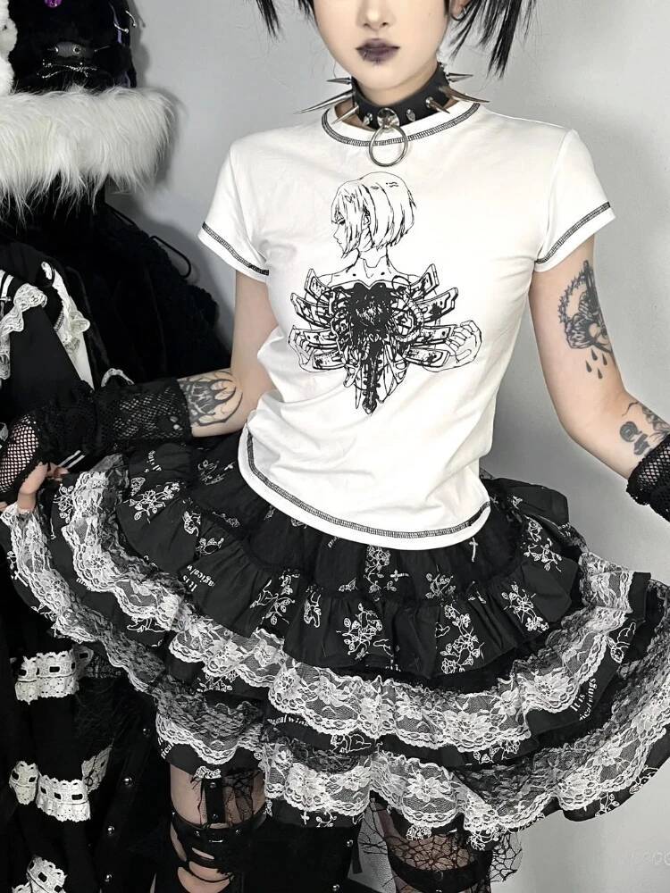 Bestseller American Y2K Millennium Spice Gothic Skirt Women Sweet Lace Fluffy Cake Summer Punk Skirts New Harajuku Style Vintage Clothing ddmytues