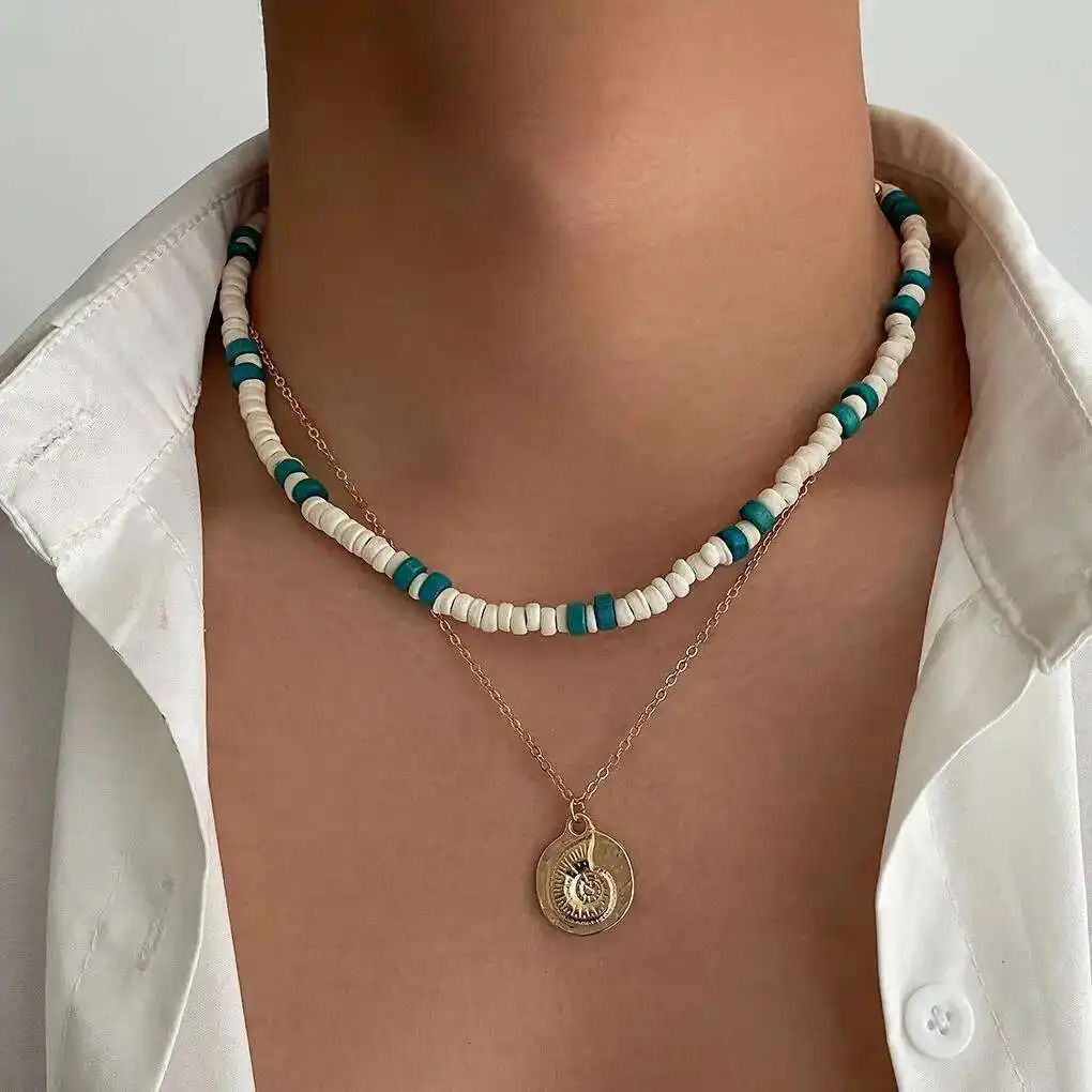 Ingemark 2Pcs/Set Boho Wooden Beads Adjustable Chain Men Surfers Trend Vintage Conch Pendant Choker Summer Jewelry Accessories 251230