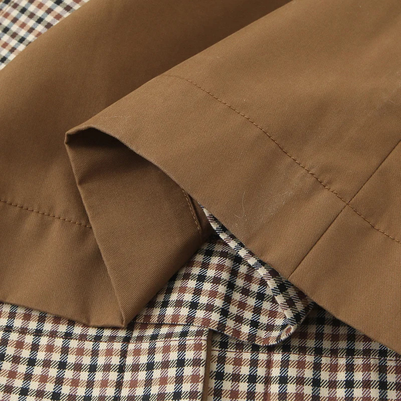 Double Sided Plaid Long Jackets For Women Single Breasted Sleeve Commute Street Female Trench Coat 2025 Autumn Chic Outwear 260106