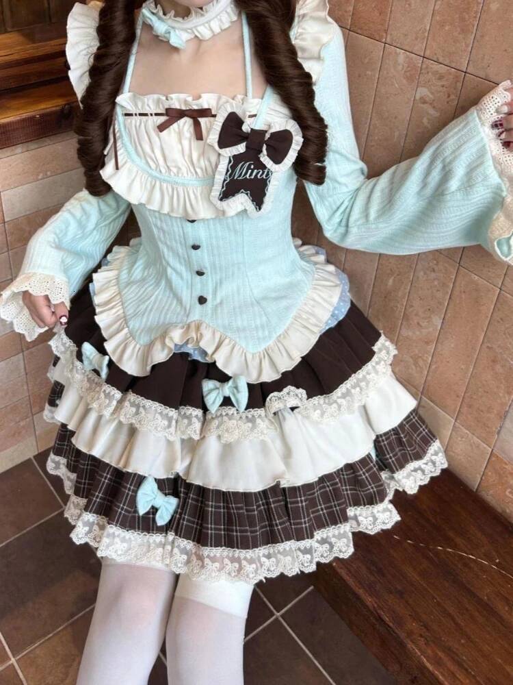 Bestseller Japanese Sweet Lovely JK 3 Piece Set Women Cute Bow Blouses Chic Vest + Fluffy Skirt Stitching Harajuku Fairy Slim Outfit 2025 ddmytues