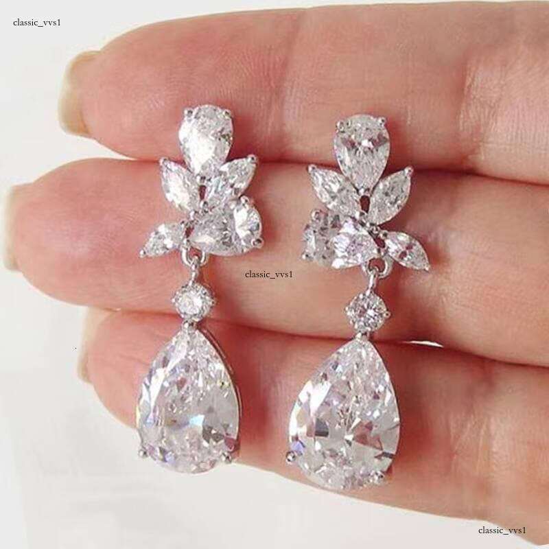 High Quality Silver Crystal Eardrop, Shiny VVS Moissanite fashion Brass VVS Moissanite Jewelry for Women Party