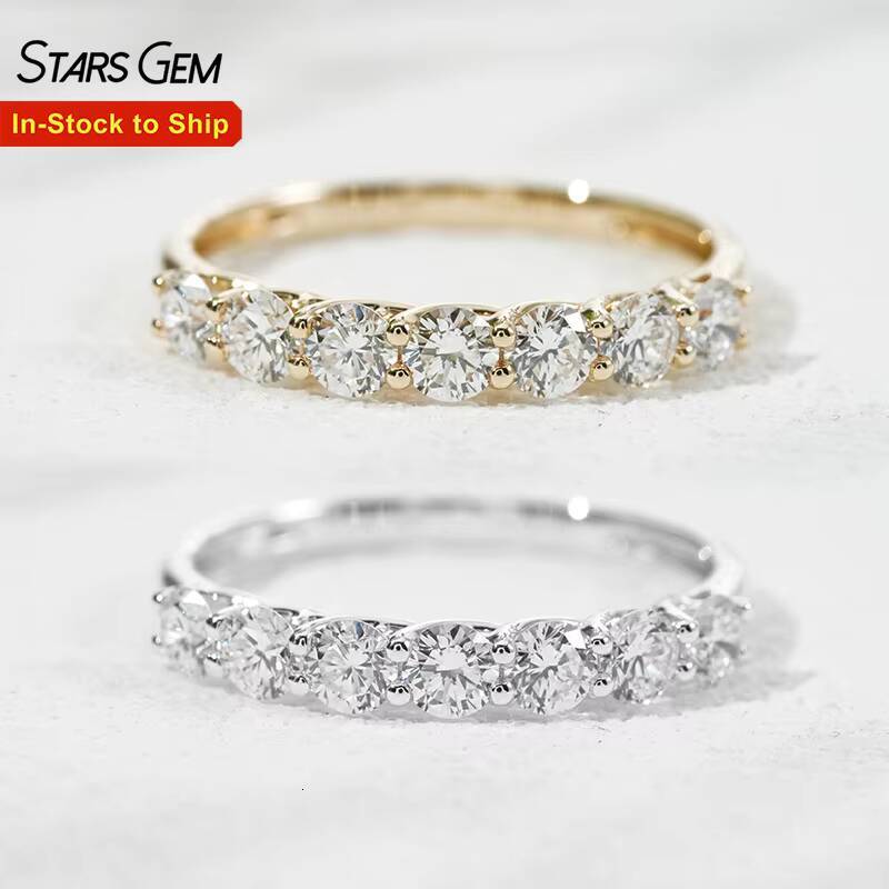 Starsgem 10K Gold 10ct 33mm Round Brilliant Cut Lab Grown Diamond Half Circle Seven Stone Diamond Ring Anniversary Band