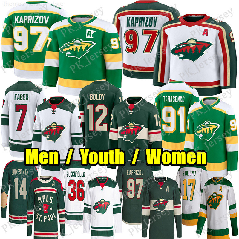 97 Kirill Kaprizov mn hockey jersey 7 Brock Faber wild jersey Matt Boldy Mats Zuccarello Tarasenko Spurgeon Marcus Foligno Marco Rossi Joel Eri