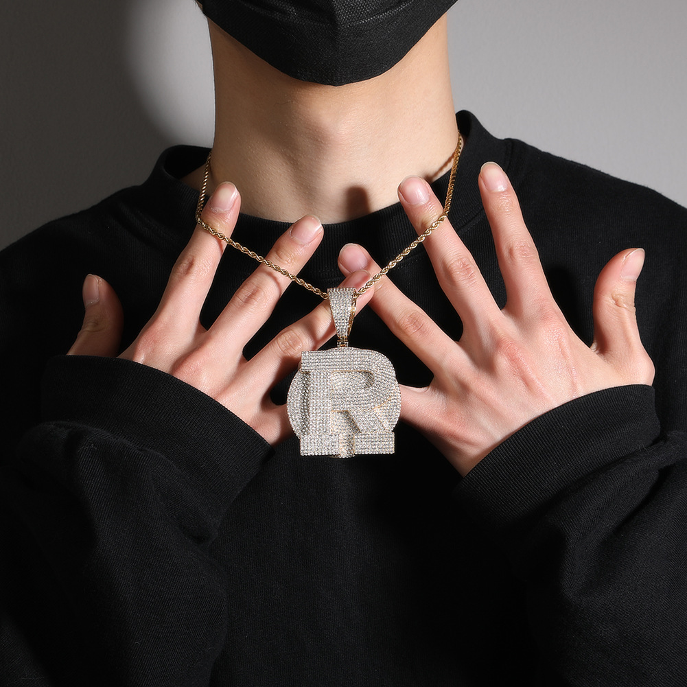 Hip Hop DIY Custom Name Large A-Z Single Letter Disc Pendant Necklace 5A Zircon Rap Jewelry