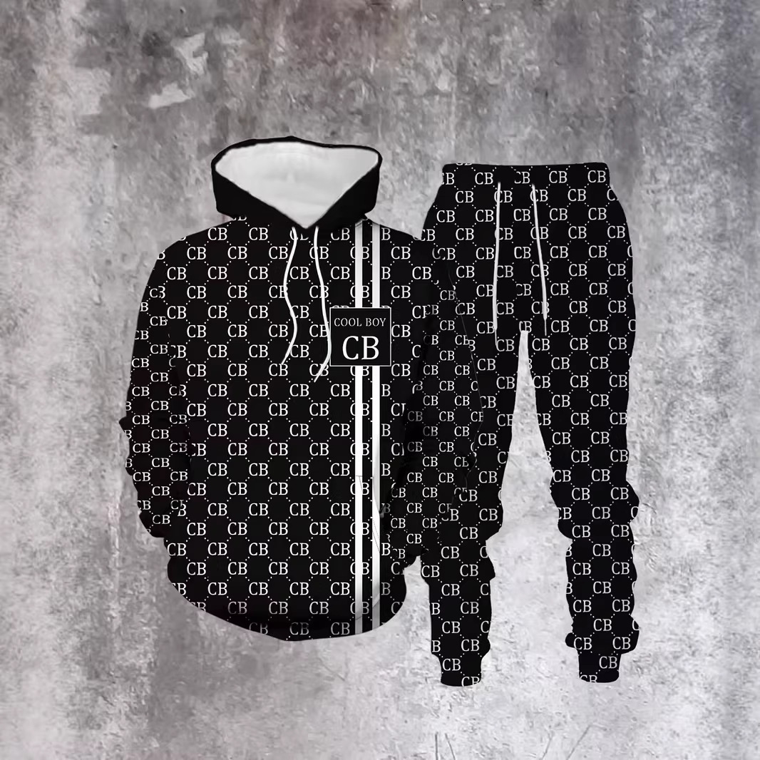 Men's Tracksuits New Design Digital Print Casual Luxury Sport Outdoor Breathable Long Pants With Hooded Sweatshirt Men's Clothing