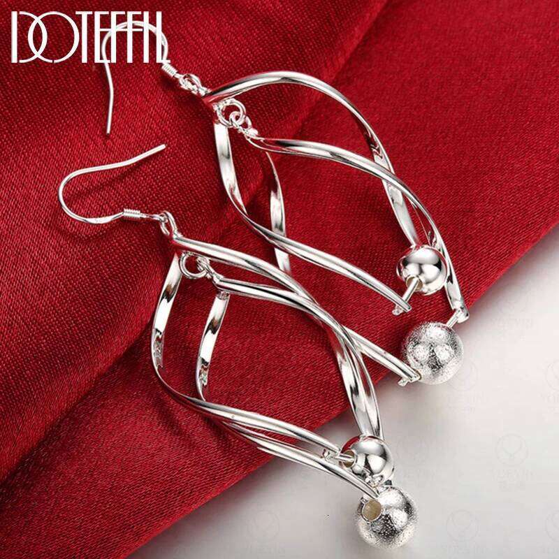 DOTEFFIL 925 Sterling Silver Frosted Bead Drop Earrings Charm Women Jewelry Fashion Wedding Engagement Party Gift