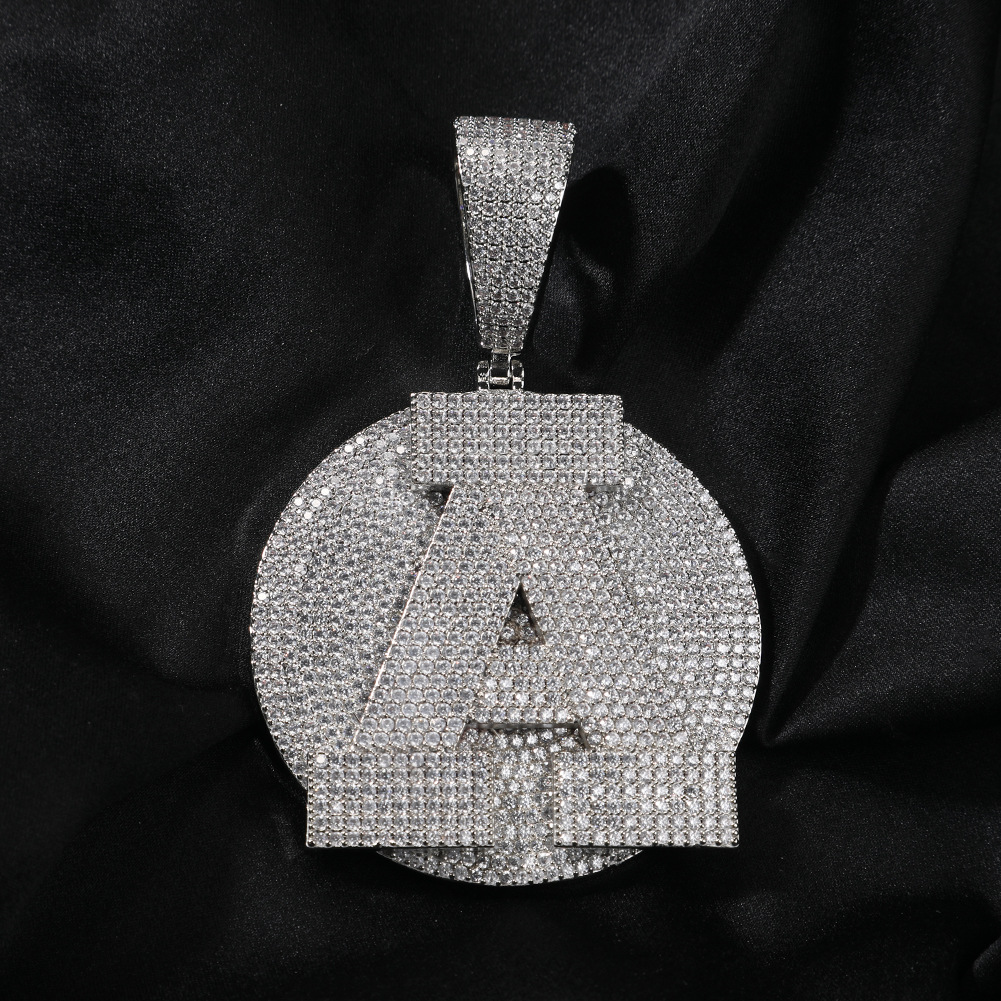 Hip Hop DIY Custom Name Large A-Z Single Letter Disc Pendant Necklace 5A Zircon Rap Jewelry
