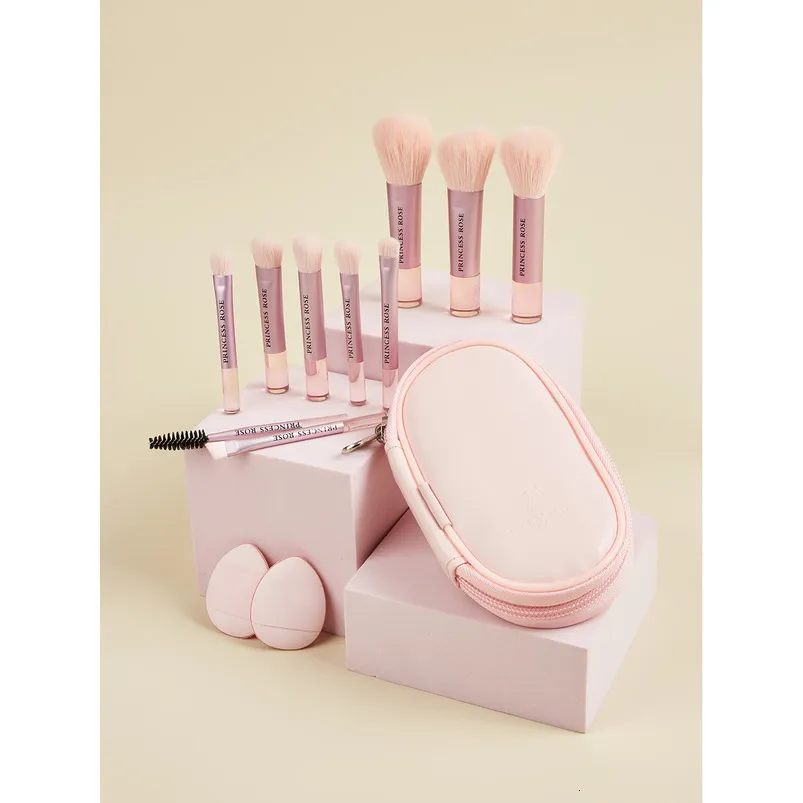 10Pcs Rose Gold Makeup Brush Set with 2 Makeup Sponges & Pink Travel Case - Soft Synthetic Brushes for Full Face Eye Shadow Blush Foundation