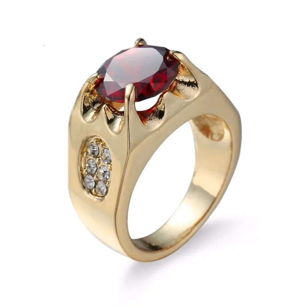 Retro Wedding Male Gold Color Rings Jewelry Crystal Ring Red CZ Stone Men Aneis Anillos Jewellery Sale New Year Gifts