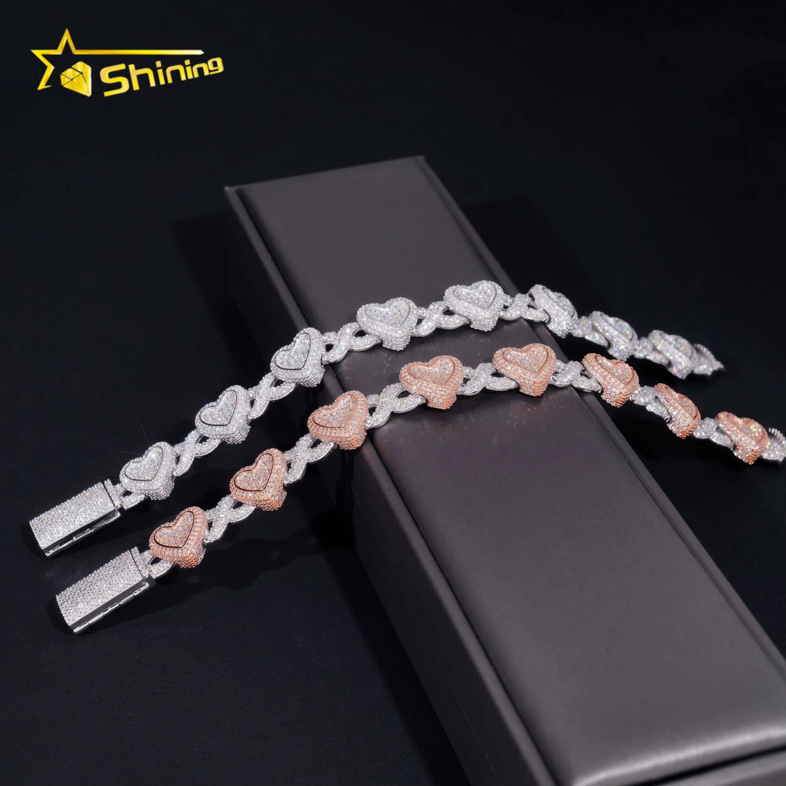 Heart Mixed Infinity Shape Mossanite Bracelet VVS Moissanite 925 Sterling Silver Ice Out Diamond Mossanite Cuban Link Chain