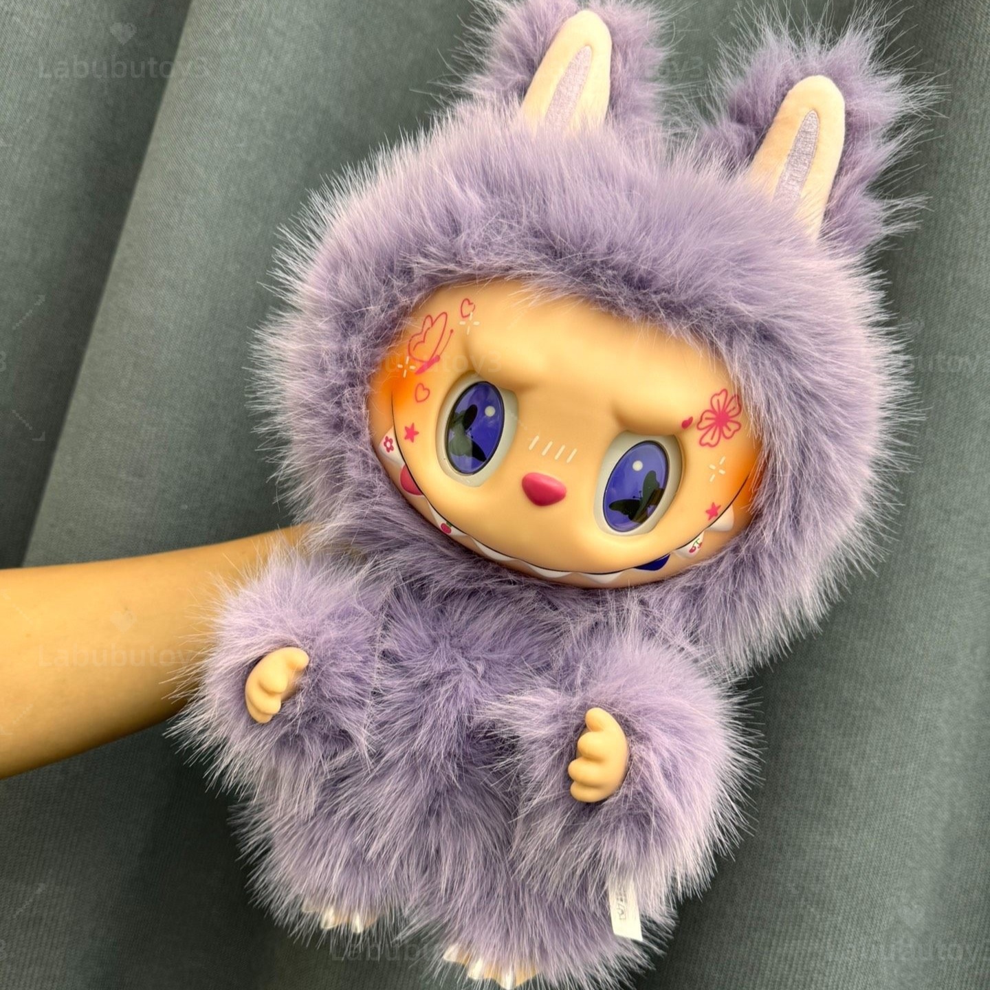 The Monsters 38Cm Purple Labubu Plush Doll Zimomo Angel With Vinyl Face Colourful Fur For Gifts