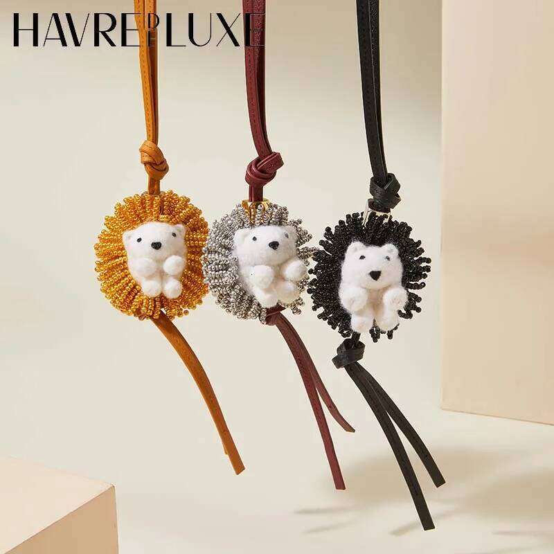 Cute leather bag charm Hedgehog Charm Wool Felt Pendant Key Chain Diy Bag Accessories XJ260106