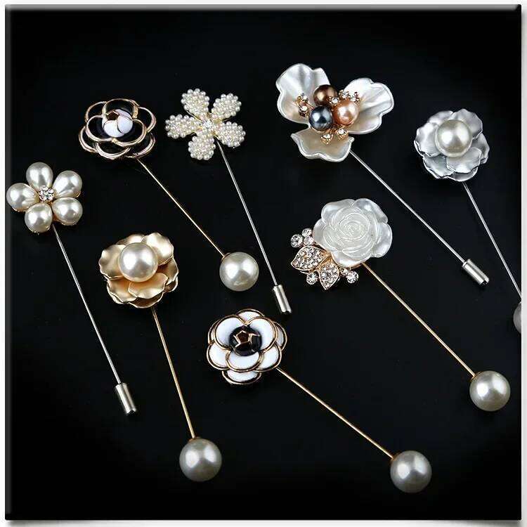 Fashion New Sweater Lapel Pins and Brooches Rose Flower Corsage Camellia Long Needle Pin Women Shawl Scraf Buckle Accessories 26N0106
