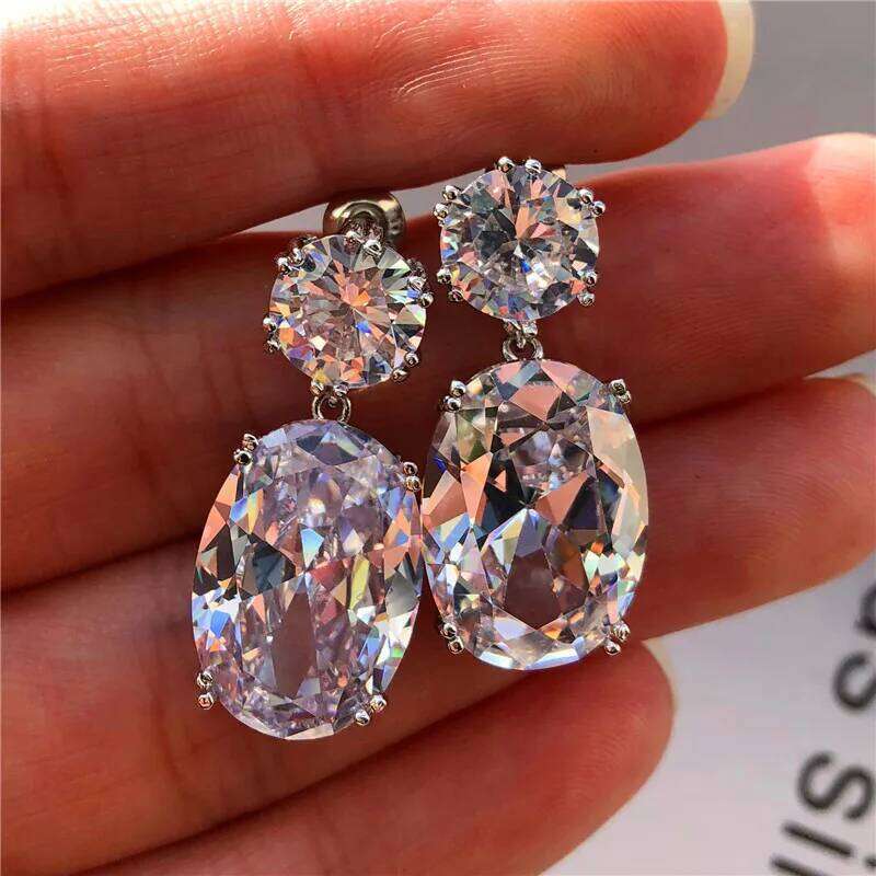Big Oval CZ Women Drop Earrings Elegant Female Accessories Brilliant Cubic Zirconia Earring Trendy Jewelry