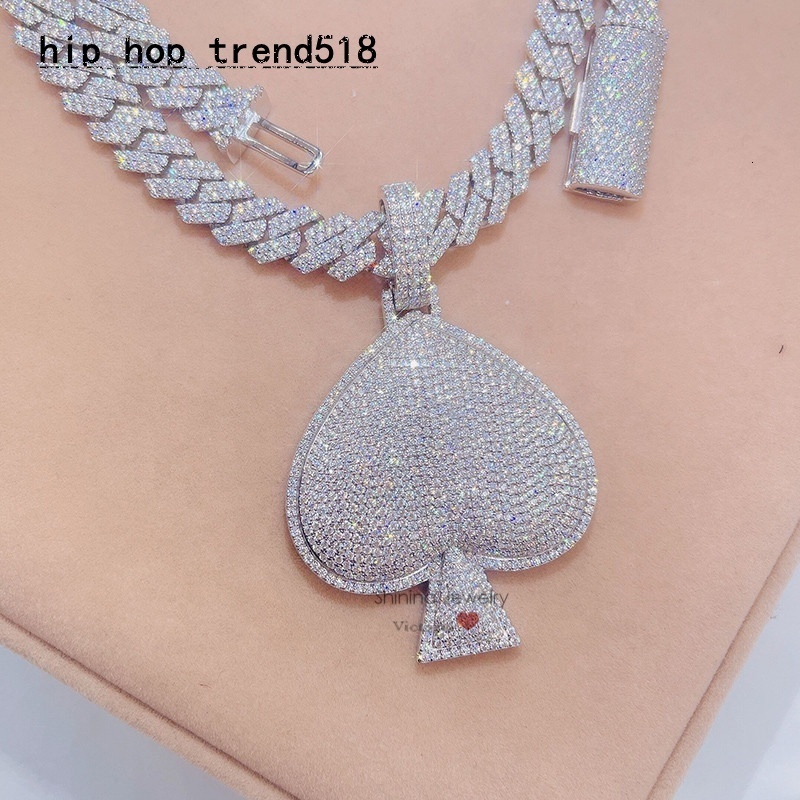 14K White Gold Fully Iced Out Moissanite Diamond Ace Spade Pendant