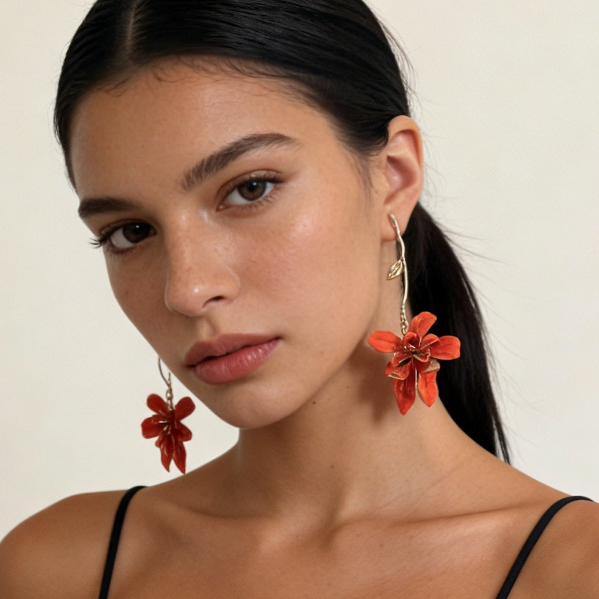 Exaggerated Fashion Metal Flower Decorative Stem-Shaped Versatile Elegant Vacation Style Long Women's Earrings