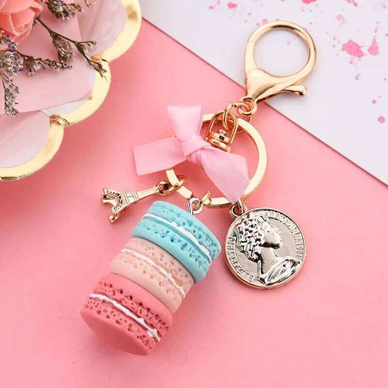 Lovely Macaron Eiffel Tower Keychain Bowknot Car Keyring Bag Purse Pendant Food Cake Macaroon Key Chain XJ260106