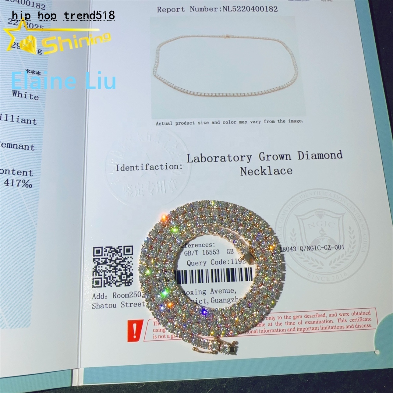 3mm Custom Luxury 10K Real Solid Gold Hip Hop Necklace Lab Grown Diamond-hpht Tennis Chain
