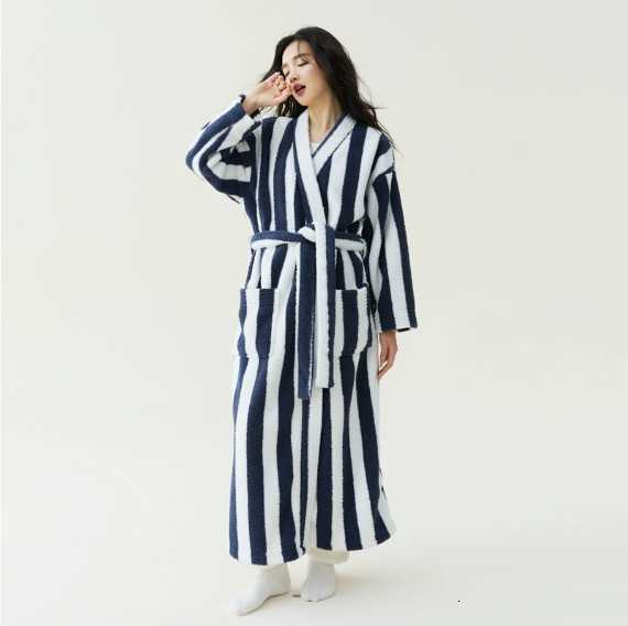 New Autumn and Winter Coral Fleece Thick Beautiful Velvet Long Men's and Women's Robe Bathrobe Couple Sleepwear Anti-static C251104