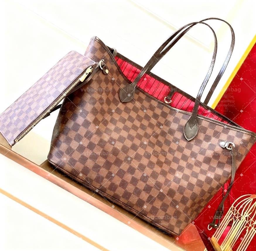 10A Tote bag Designer bags nNevefull handbag wallet Fashion Leather messenger old wer Brown lattice MM shoulder Women Bags High Capacity Composite Shopping Bags 02