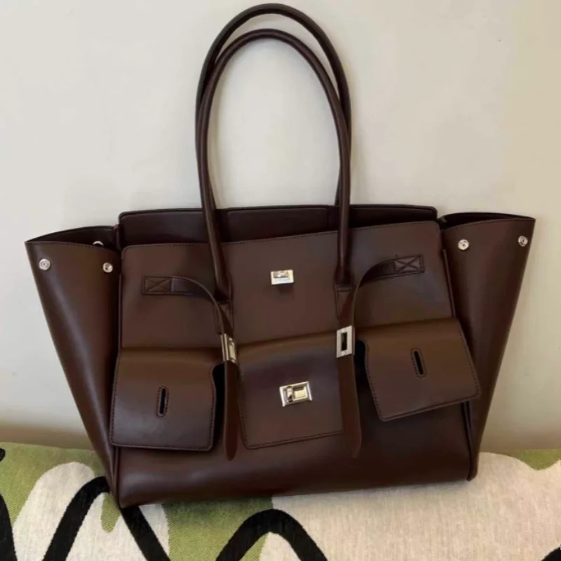 Large Capacity Tote Bag Fashion Handbag Buckle n Shoulder Casual Clutch Versatile Travel 260104