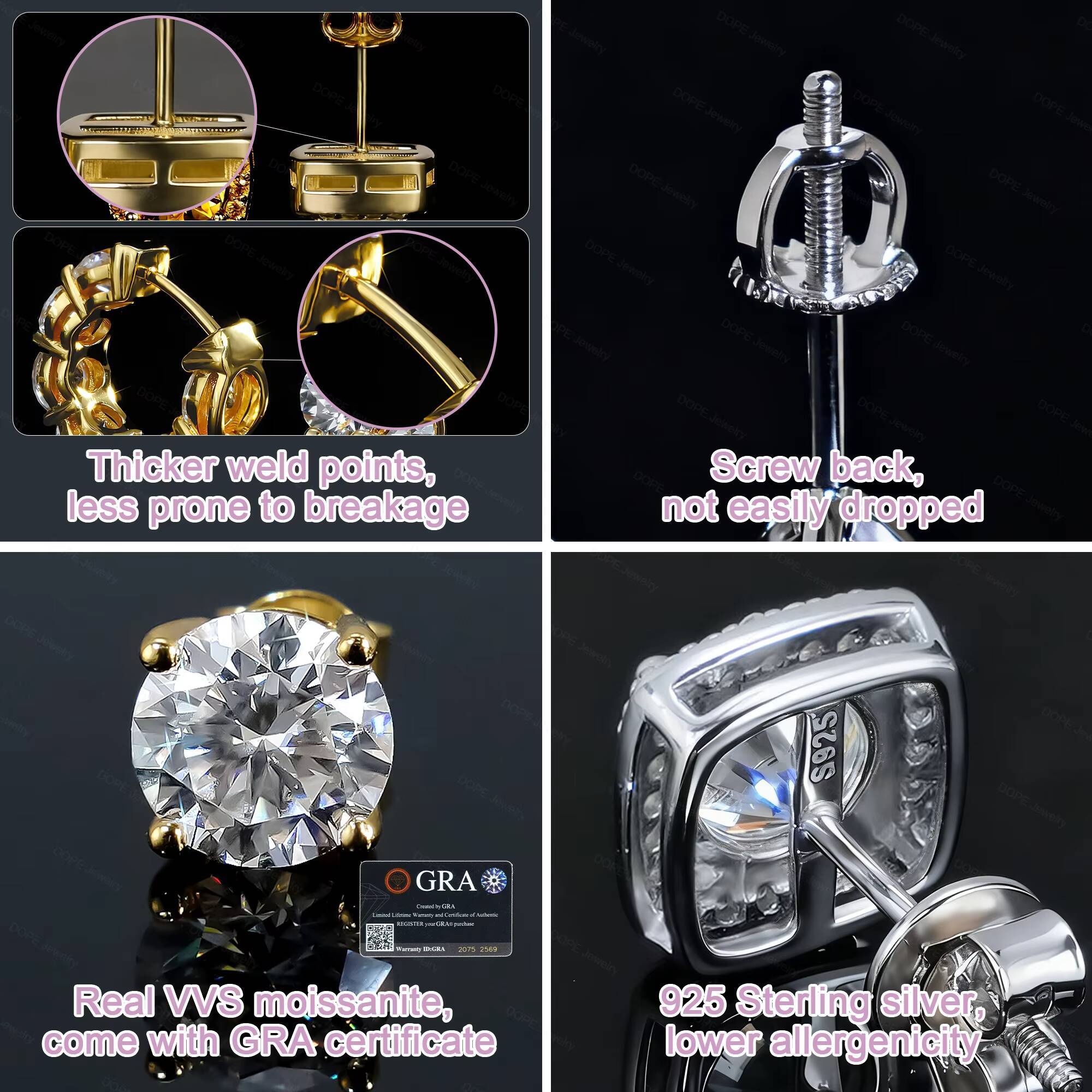 Wholesale Moissanite Earring 925 Silver 14K 18K Gold Plated Jewelry VVS Diamond GRA Certificate Stud Earrings