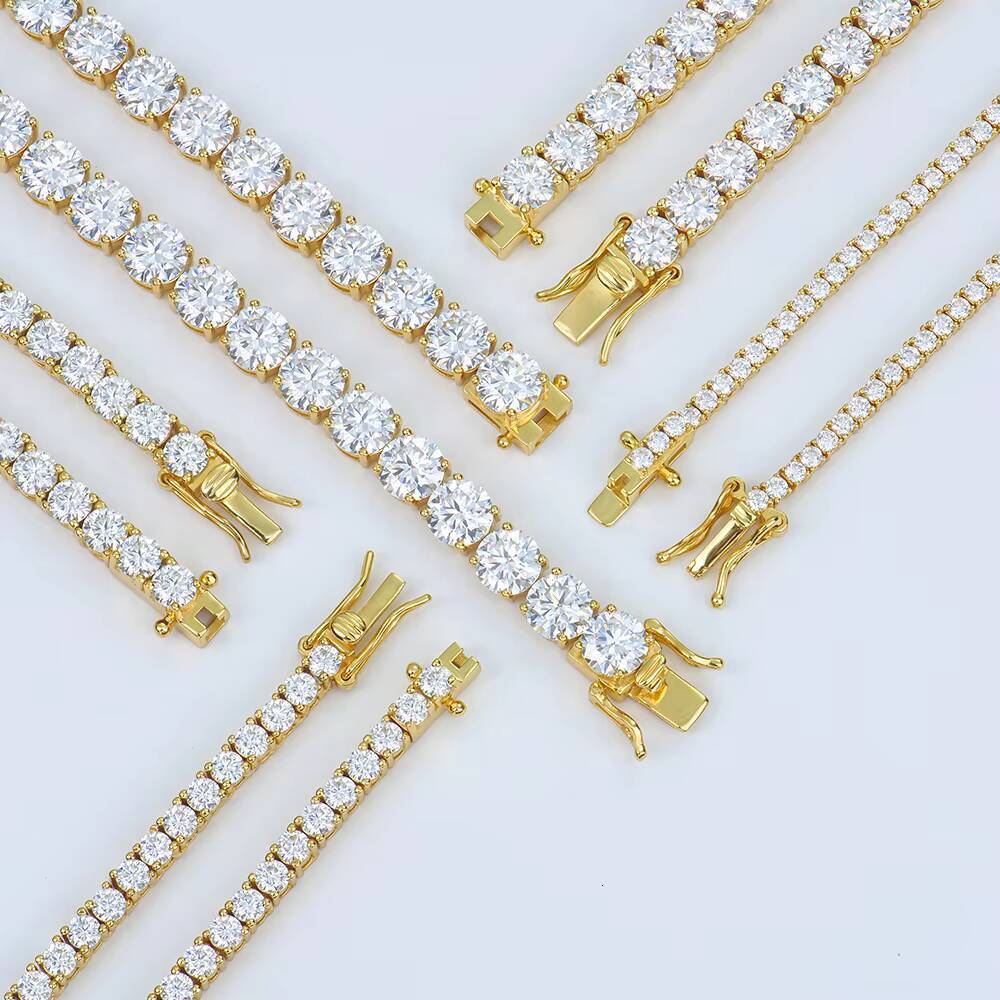 Mens Womens 925 Sterling Silver Tennis Chain Necklace 2mm-6mm Cluster Gra Vvs Diamond Mossanite Moissanite Gold Plated Gift