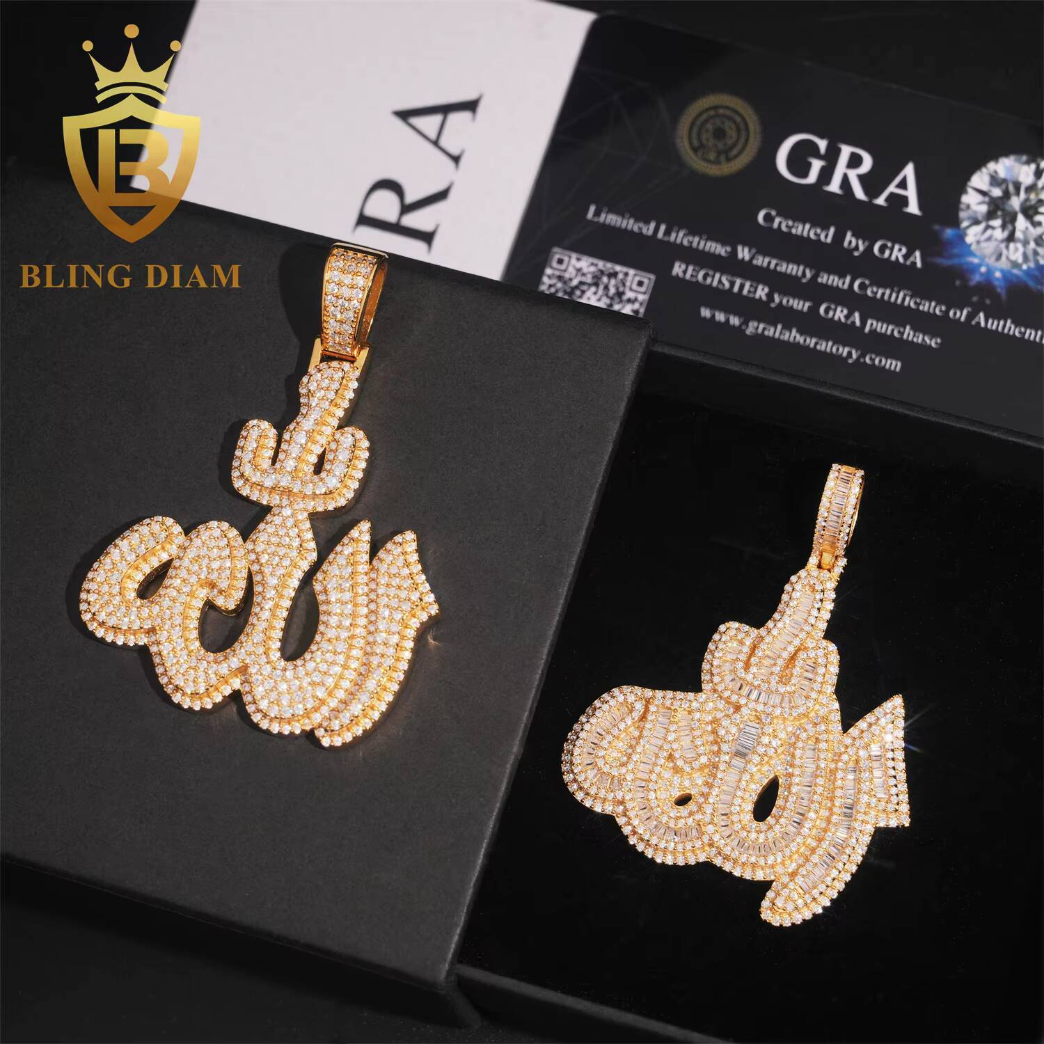Hip Hop Jewelry Allah Pendant Moissanite Diamond Charm Pendants Baguette Iced Out Rapper Pendant 925 Silver