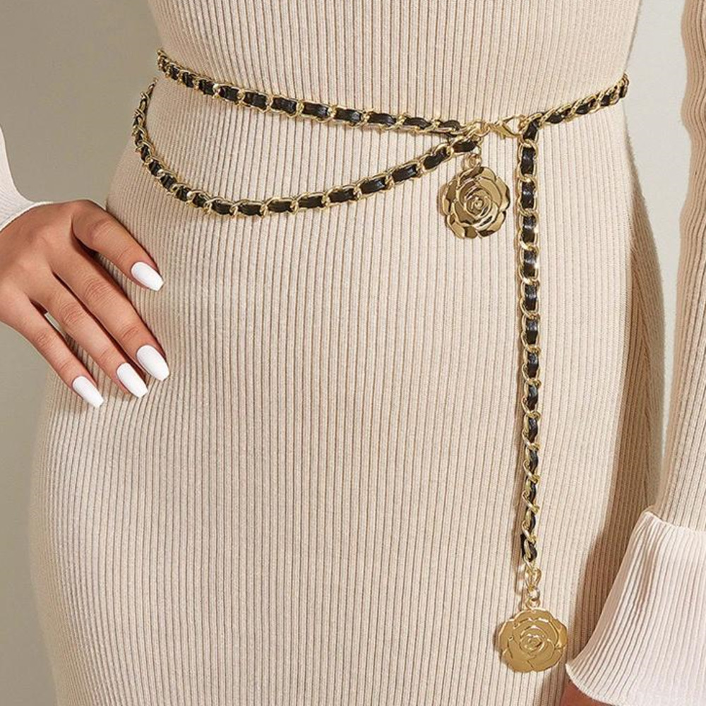Belts Belts Metal Waist Chain For Women Pendant Strap Rope Female Fine Waistband Dress Shirt Decoration Closing Belt