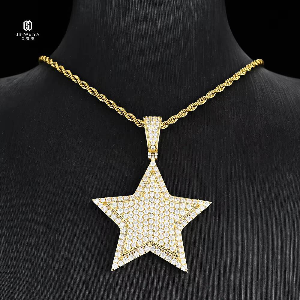 Hiphop Pendant Charms 925 Silver 3D Star Double Layers Round Brilliant Iced Out Moissanite Pendant GRA Certified Fashion Pendant