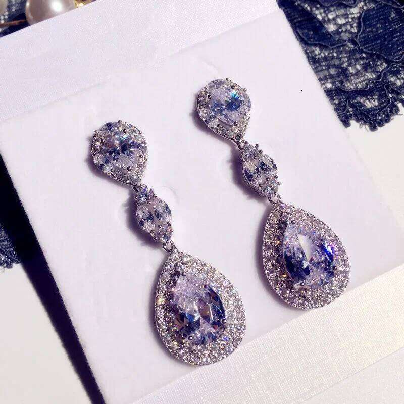 Big Water Drop 5A Cubic Zirconia Stone Women Earrings 925 Sterling Silver Jewelry for Girls Birthday Gift