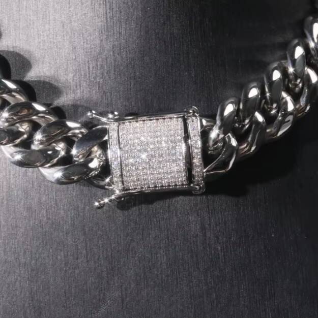 Jewelry Gold Plated Mm/8mm/10mm/12mm/14mm/16mm/18mm Mens Stainless Steel Moissanite Diamond Cuban Link Chain Bracelet Necklace