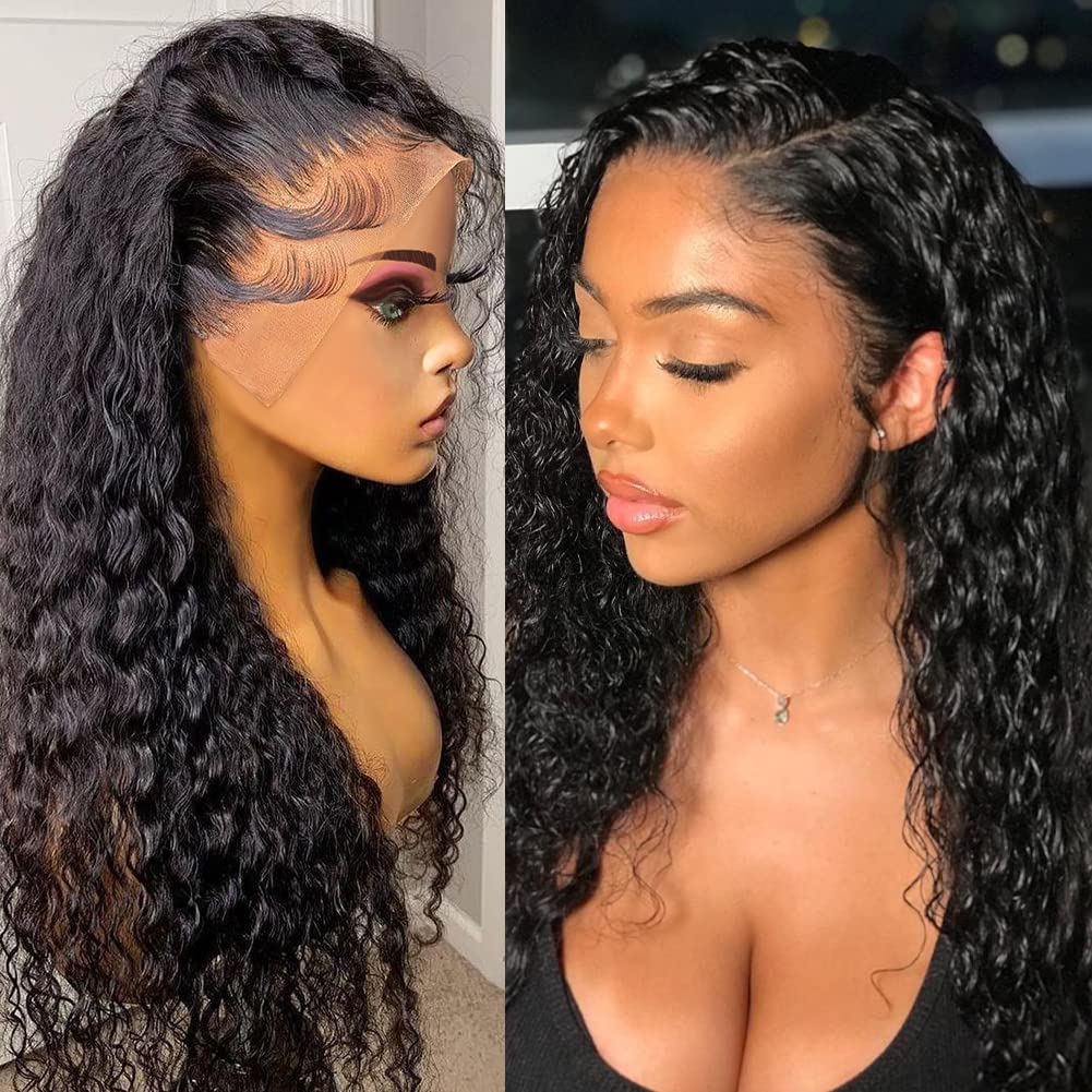 HD Lace Front Wigs Human Hair Pre Plucked with Baby Hair Transparent Glueless Brazilian Deep Wave Frontal Wigs for Women Natural Black Color