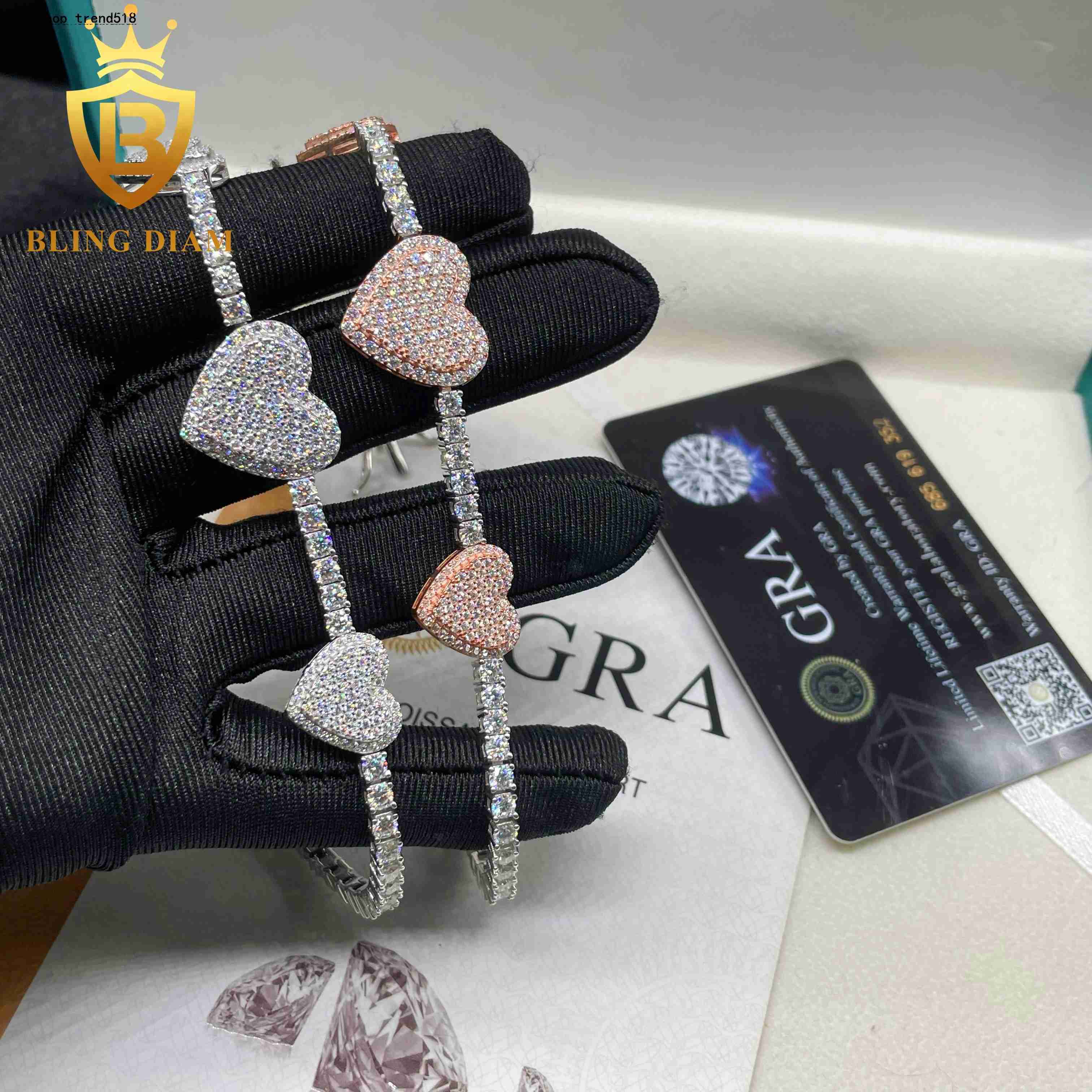 Factory Wholesale Price 925 Silver 3mm Moissanite Heart Tennis Bracelet Hip Hop Moissanite Tennis Chain Fashion Jewelry