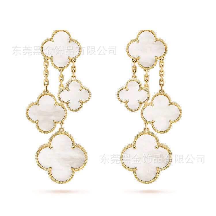 VanCleeefArpels earrings V anCleefArpels Designer lady's earrings Stainless Steel Plated with 18K Thick Gold Four Clover Leaf Real Pearl Tassel Earrings Gift