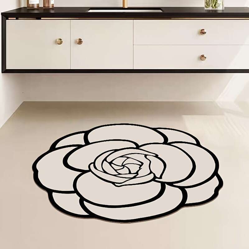 Light Luxury Floral Irregular Absorbent Bath Non-Slip French Camellia Cloakroom Foot Swivel Chair Mat
