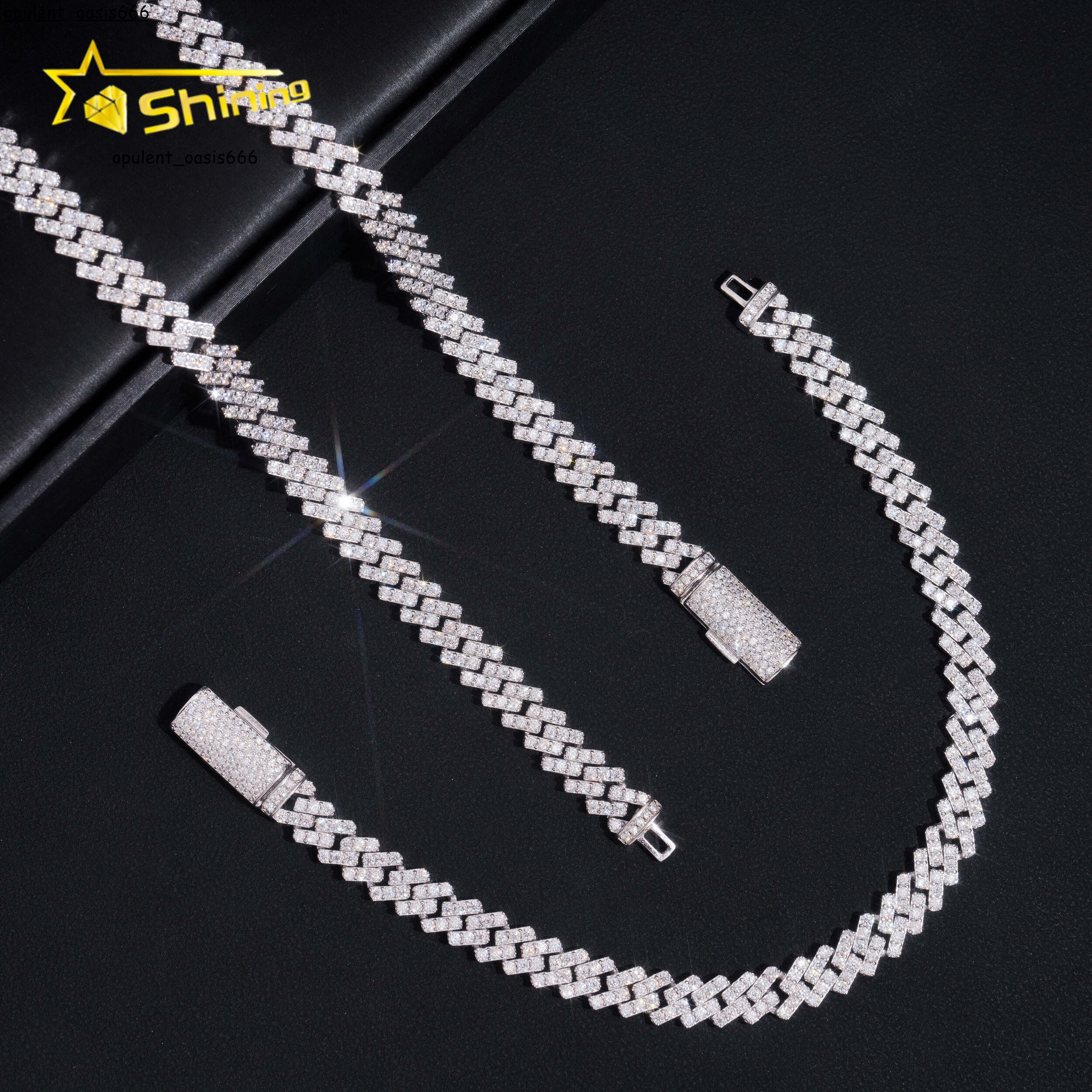 Hip Hop Jewelry 8mm One Row Classic Solid 925 Sterling Silver Men Necklace Iced Out VVS Moissanite Cuban Link Chain Necklaces