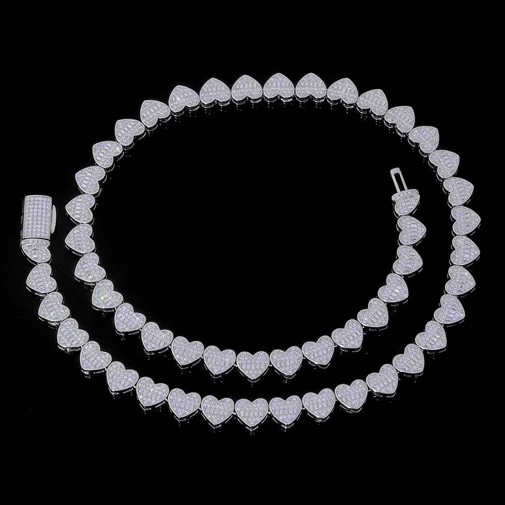 NUOYA Jewelry Heart Shape Tennis Chain Necklace Iced Out Diamond Jewelry D Color VVS Moissanite Sparkling Necklace for Women