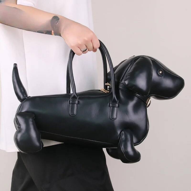 SIJIFSHANG Women's Fashion Creative Design Cute Dachshund Handbag PU Soft Leather Shoulder Messenger Bag
