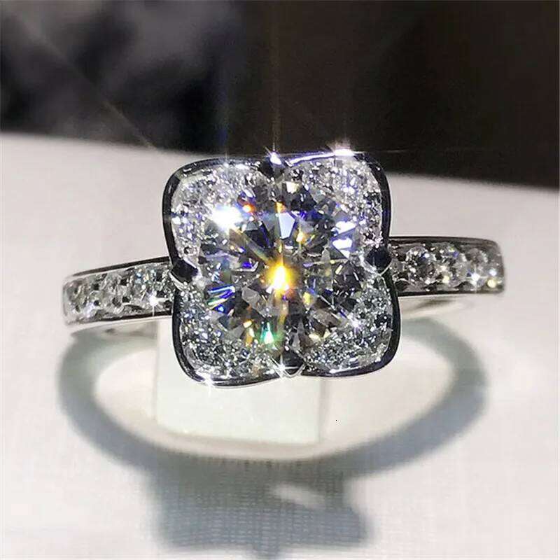 White Zircon Stones Square Rings for Women Fashion Bridal Engagement Wedding Ring Jewelry Gift