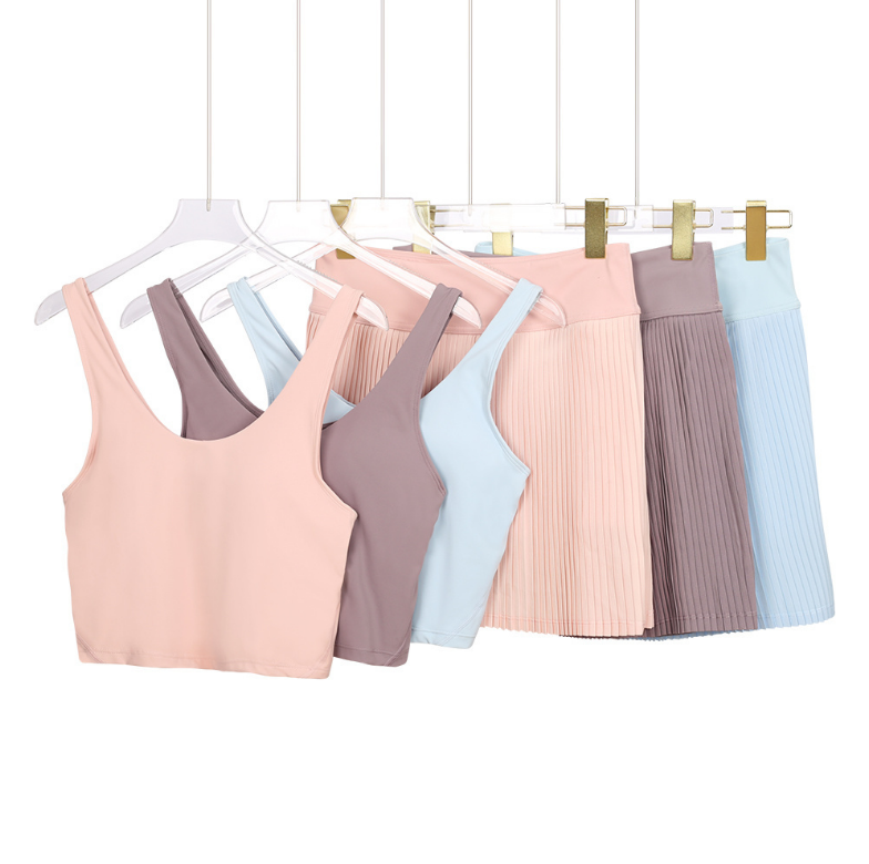 U-shaped vest organ skirt set for women, sleeveless slim fit jacket, elastic sports running yoga suit 1U