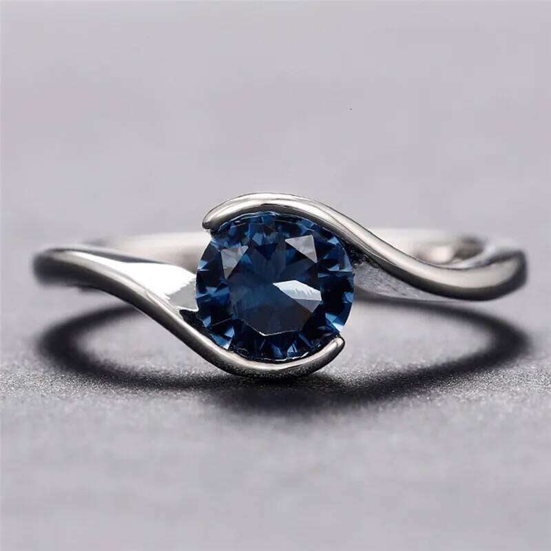 Women's Cubic Zirconia Rings Solitaire Blue CZ Fancy Bridal Wedding Accessories Fashion Jewelry