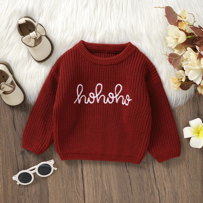 VISgogo 03 Years Baby Christmas Sweater Long Sleeve Crew Neck Letters Winter Pullover Infant Clothes for Girls Boys 260104