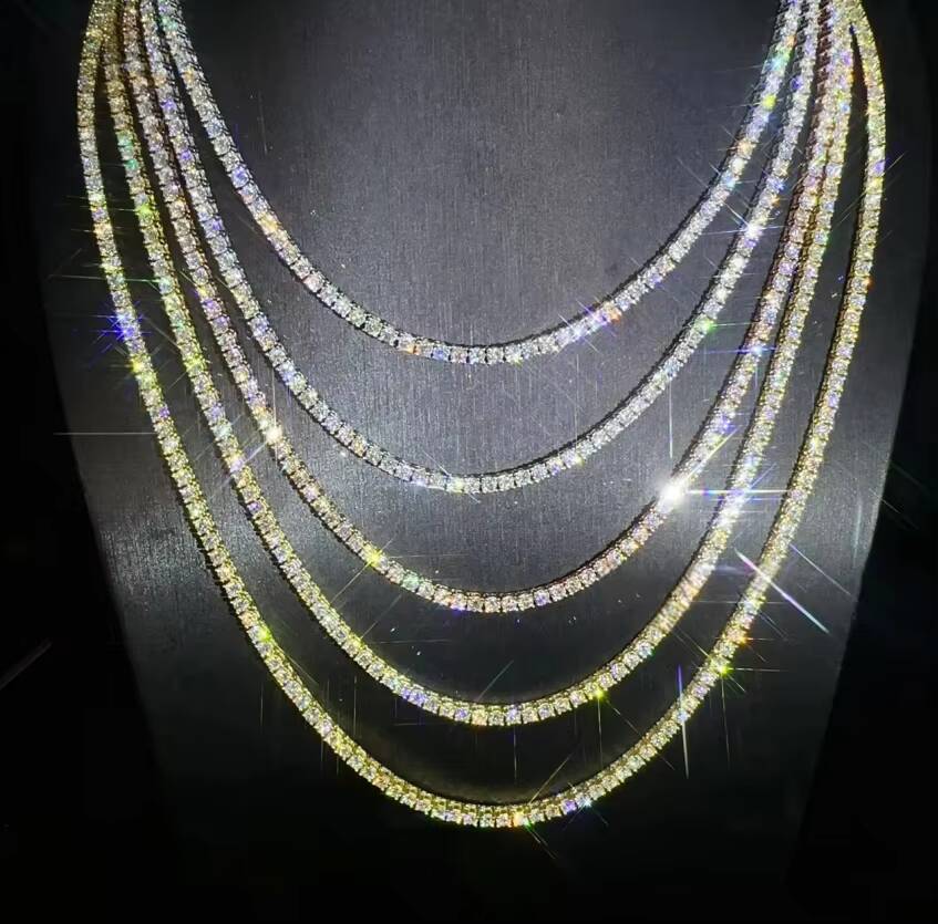 5mm 1ct VVS Moissanite Diamond 925 Sterling Silver Diamond Fine Jewelry Hip Hop Tennis Chain Men Necklace